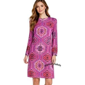 NEW Emilio Pucci Pink Stretch Silk Shift Dress Signed Geo Print Size 8 NWOT